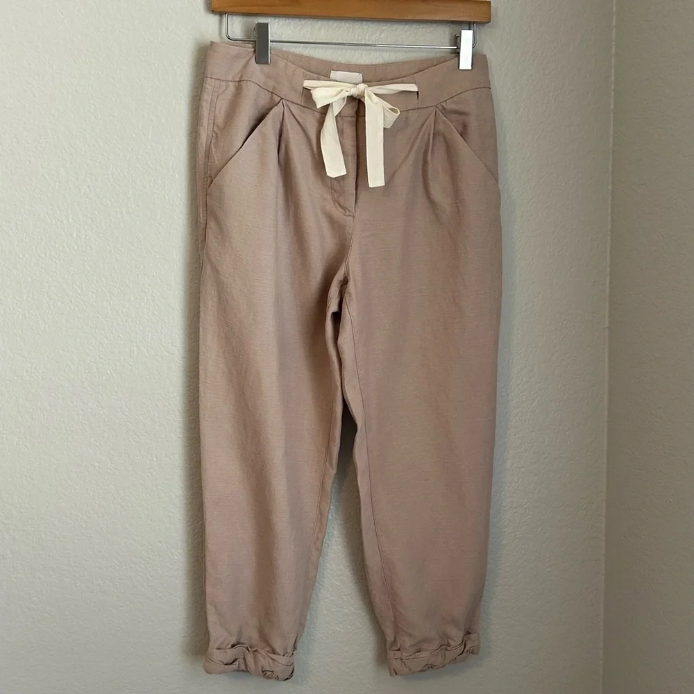 Wilfred x Aritzia Allant Cropped Rolled Hem Linen Blend Pant in Taupe, Size 2